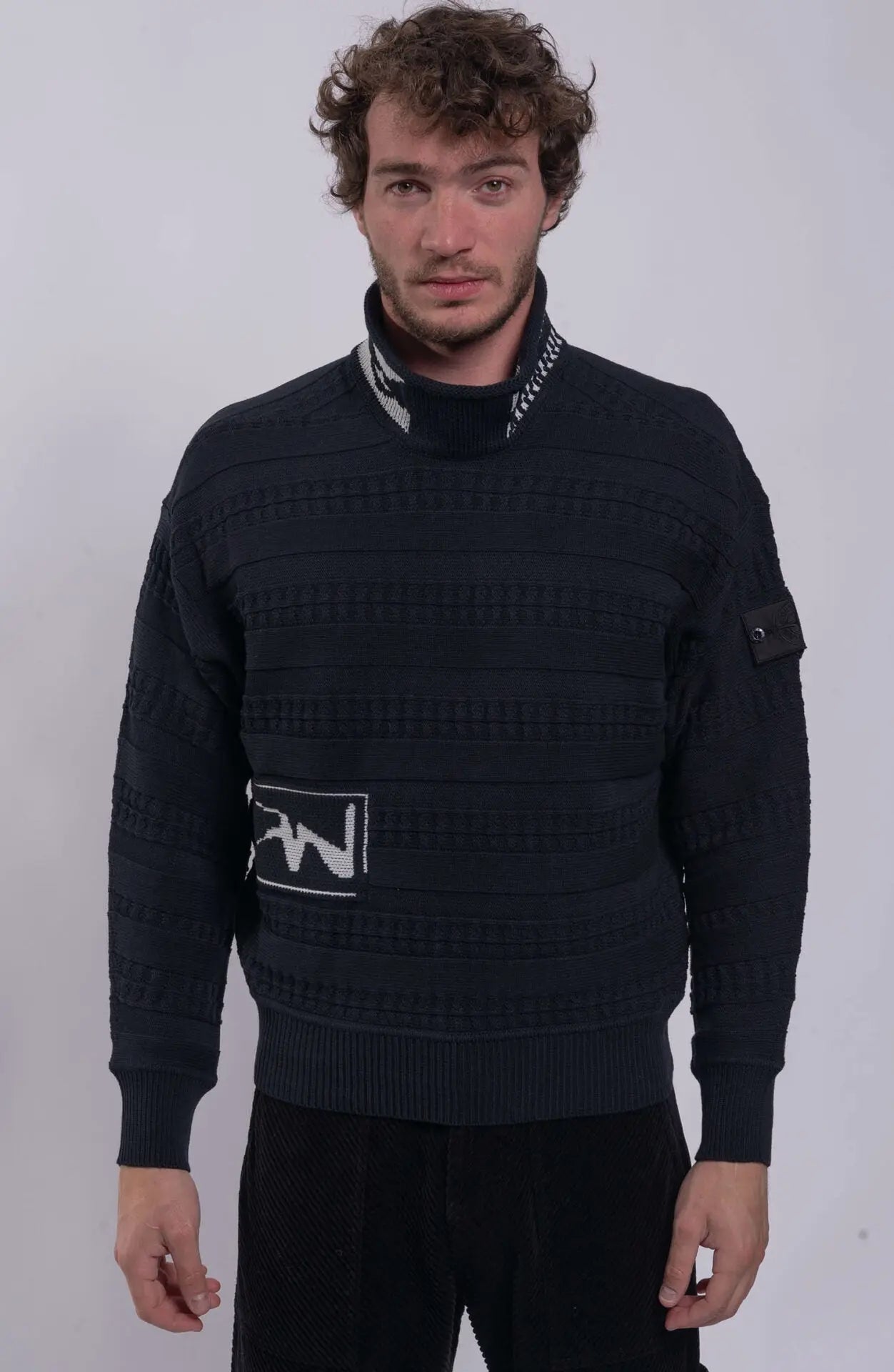 Male Knit Sweater Mock Neck - Shadow Project Chapter 1 - Stone
