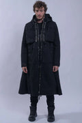 Boris Bidjan Saberi, 11 by BBS, Mens Parka Coat, Black, Nickel-Pressed, Vynyl Coated, Nickel Details, Full-Zip, Pockets, Removable Vest, Long Sleeves, Thumbholes, Zip Pockets, Side Pockets, Bellow Pockets, Chest Pockets, Hooded, Full Body Front View. 