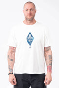 C.P. Company, Mens T-Shirt, White, Blue, Chester Perry, Massimo Osti, Blue Print, Chest and Back Print, Short Sleeves, Cotton Jersey, 100% Cotton, Hand Sprayed, Ribbed Neck and Cuffs, Crew Neck, Front Portrait. 