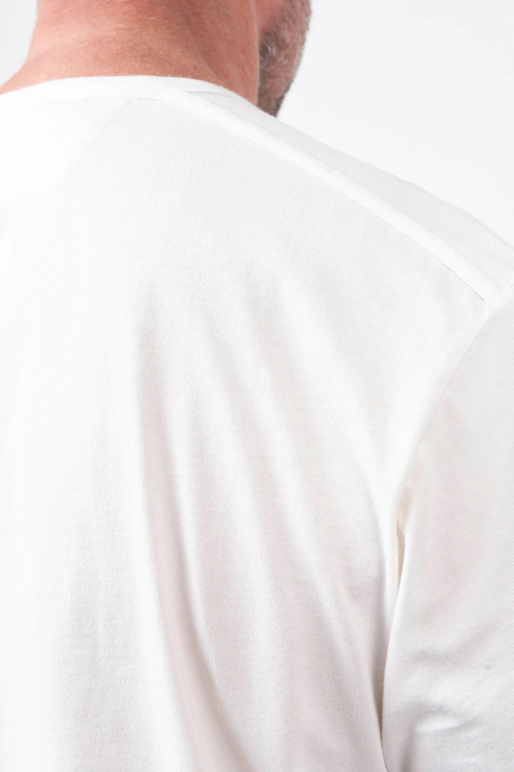 C.P. Company, Mens T-Shirt, White, Blue, Chester Perry, Massimo Osti, Blue Print, Chest and Back Print, Short Sleeves, Cotton Jersey, 100% Cotton, Hand Sprayed, Ribbed Neck and Cuffs, Crew Neck, Back Shoulder Close-up. 