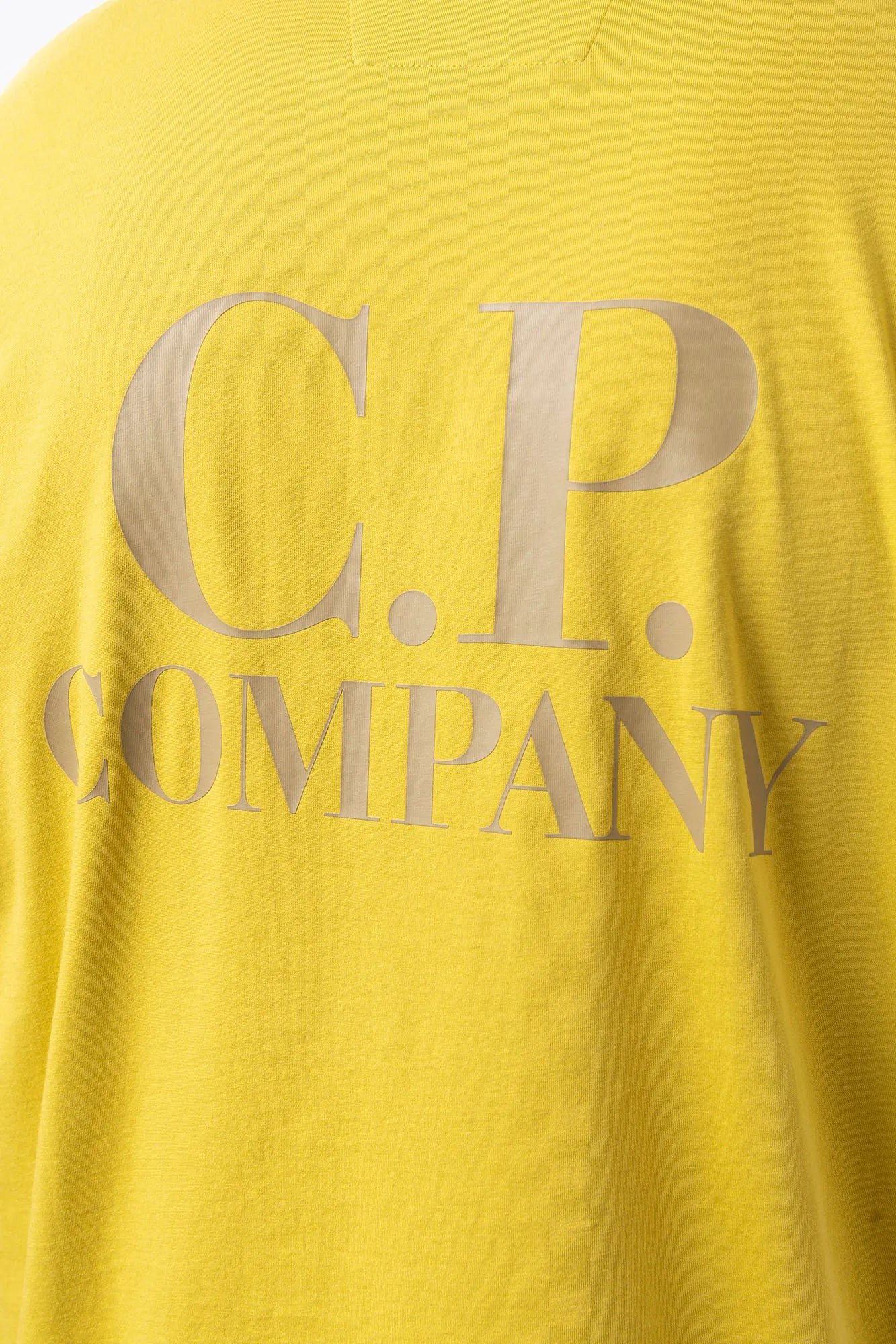 C.P. Company, Mens T-Shirt, Black 999, Chest and Back Print, Short Sleeves, Ribbed Hems and Neck, Crew Neck, Grey logo print, Breathable, Massimo Osti, Chester Perry, British Saylor, Back Print Close-up. 