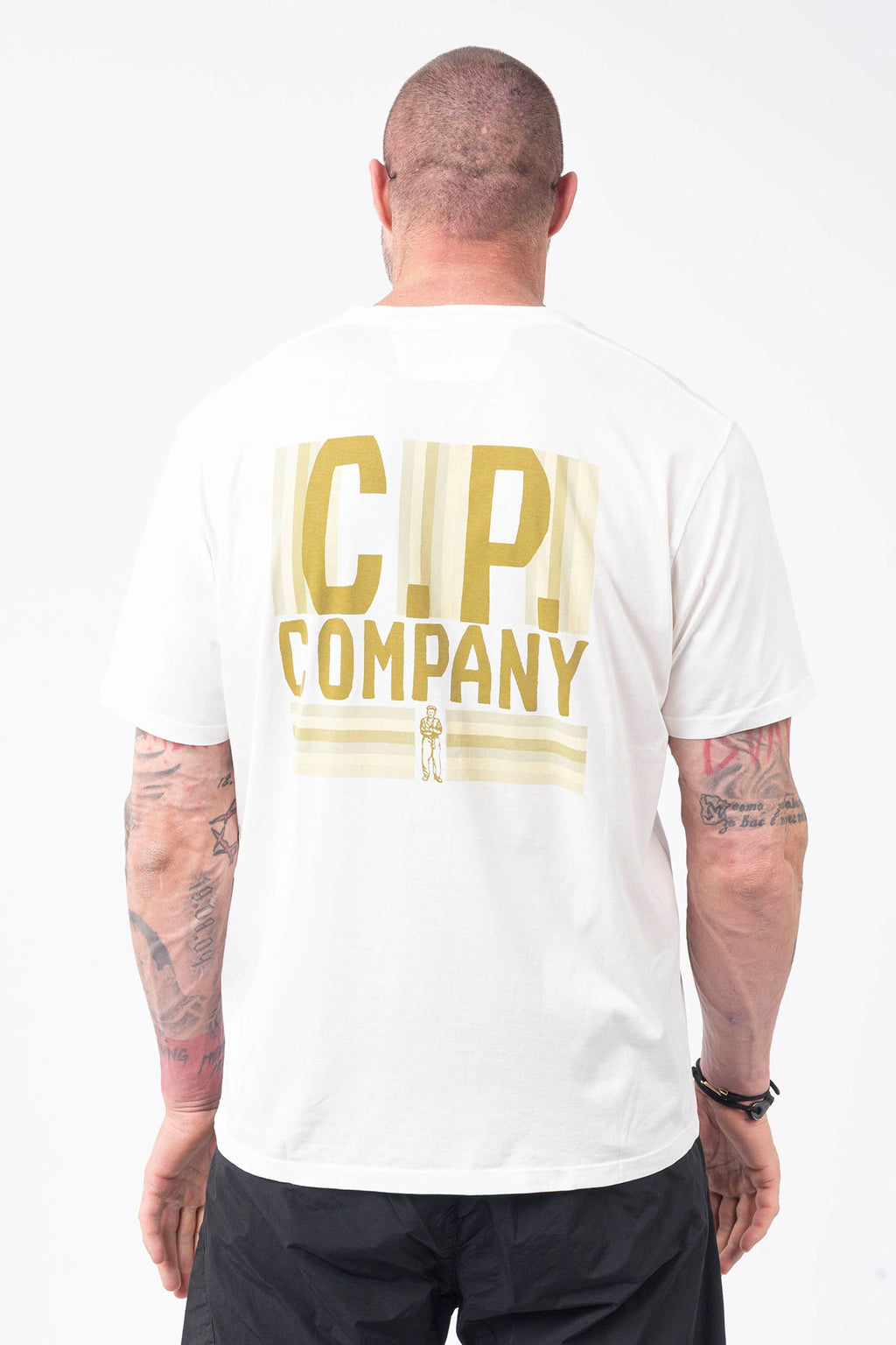 C.P. Company, Mens T-Shirt, White, Chest Print, Back Print, British Saylor, Short Sleeves, Rigards Sunglasses, Ribbed Hems and Neck, Cotton, Tattoos, Chester Perry, Massimo Osti, Back Portrait. 