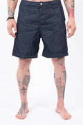 C.P. Company, Mens Denim Shorts, Denim Blue, Washed, Treated, WASHED 40° D08, Side Pockets, Back Pockets, Logo Patches, Belt Loops, Button Closure, Cotton, Polyester, Front Portrait. 