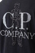 C.P. Company, Mens T-Shirt, Black 999, Logo Embroidery, British Sailor, Back Embroidery, Grey Stitching, Short Sleeves, 100% Organic Cotton, Ribbed Hem and Neck, Standard Fit, Back Embroidery Close-up. 