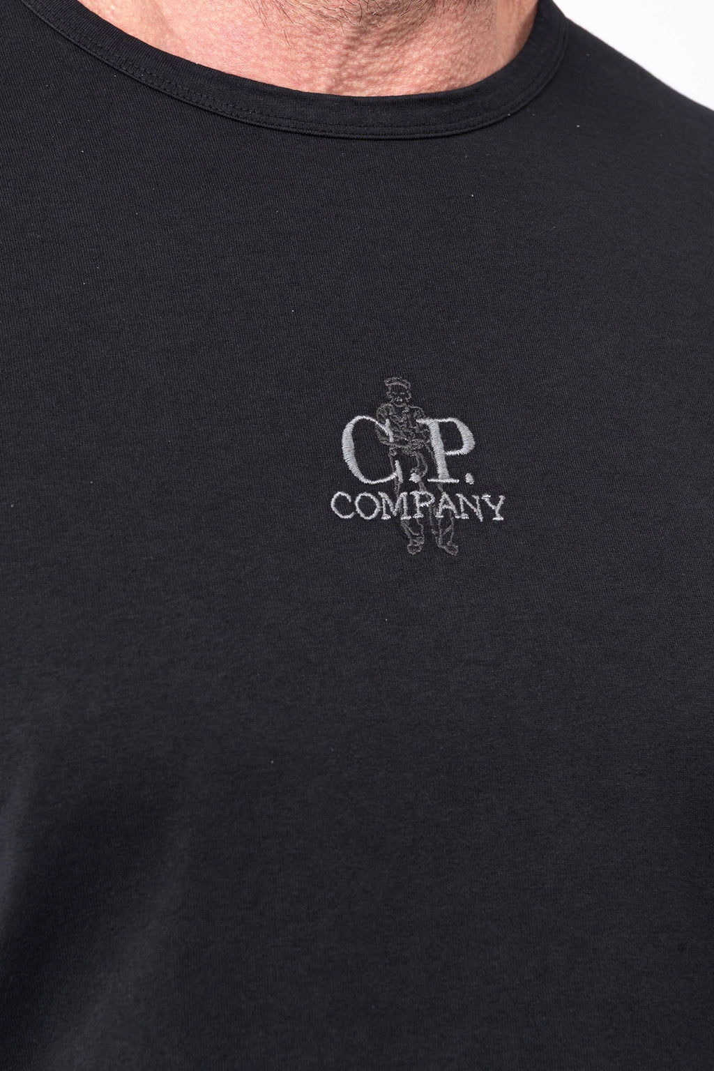 C.P. Company, Mens T-Shirt, Black 999, Logo Embroidery, British Sailor, Back Embroidery, Grey Stitching, Short Sleeves, 100% Organic Cotton, Ribbed Hem and Neck, Standard Fit, Chest Embroidery. 
