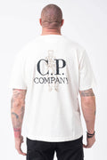 C.P. Company, Mens T-Shirt, Gauze White 103, Massimo Osti, Logo Embroidery, British Sailor, Back Embroidery, Grey Stitching, Short Sleeves, 100% Organic Cotton, Ribbed Hem and Neck, Standard Fit, Back Portrait. 