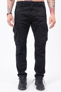 C.P. Company, Mens Cargo Pants, Black 999, Stretch Cotton Satin, Elastic, Cargo Pockets, Side Pockets, Belt Loops, Button Closure, Zip-Fly, Lens Pocket Detail, Massimo Osti, Chester Perry, British Saylor, Front Portrait. 