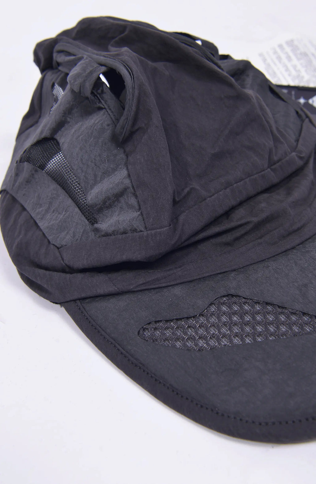 Hamcus, Mens Cap, Black, Grey, Mesh, Breathability Holes, Laser Cut, Fidlock Adjustment Buckle, Ventilated, Breathable, Close-up Panels Showcase. 