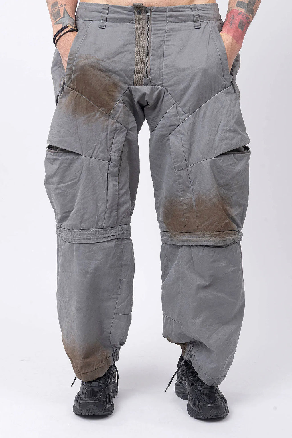 Hamcus, Mens Pants, Washed Grey/Brown, Modular Construction, Convertible Design, Detachable Legs, Ventilation Zippers, Articulated Knees, Large Pockets, Functional Pockets, Belt Loops, Zip-Fly, Back and Side Pockets, Adjustable Cuffs, Elasticated Cuffs, Zip Pockets, Front Portrait. 