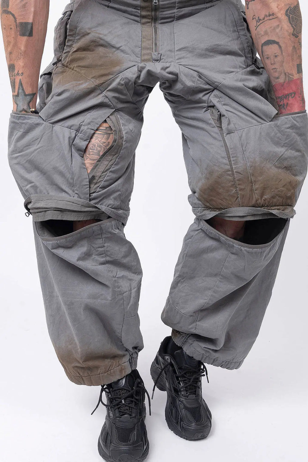 Hamcus, Mens Pants, Washed Grey/Brown, Modular Construction, Convertible Design, Detachable Legs, Ventilation Zippers, Articulated Knees, Large Pockets, Functional Pockets, Belt Loops, Zip-Fly, Back and Side Pockets, Adjustable Cuffs, Elasticated Cuffs, Zip Pockets, Removable Legs and Ventilation Showcase. 