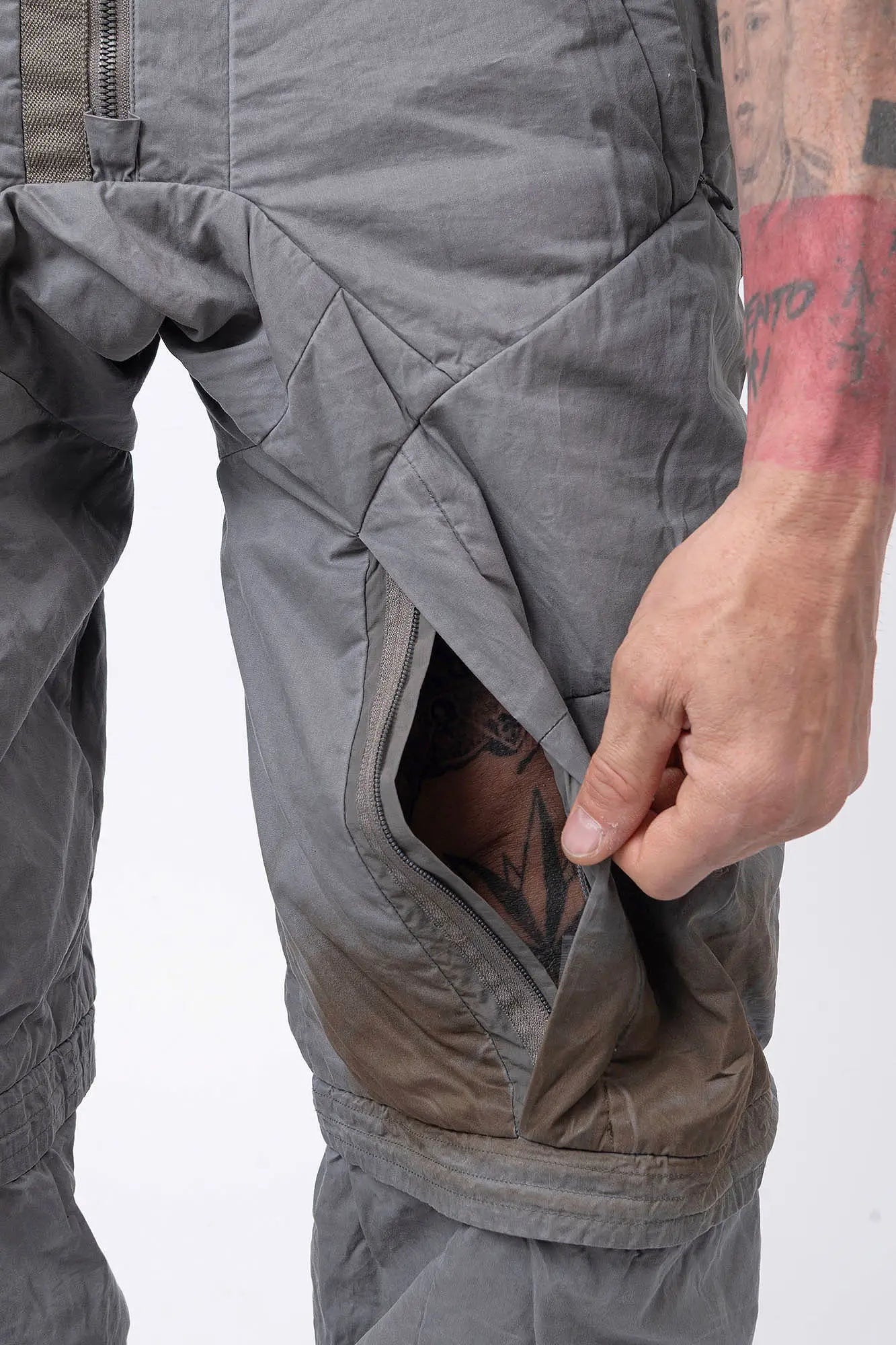 Hamcus, Mens Pants, Washed Grey/Brown, Modular Construction, Convertible Design, Detachable Legs, Ventilation Zippers, Articulated Knees, Large Pockets, Functional Pockets, Belt Loops, Zip-Fly, Back and Side Pockets, Adjustable Cuffs, Elasticated Cuffs, Zip Pockets, Leg Zip Ventilation View. 