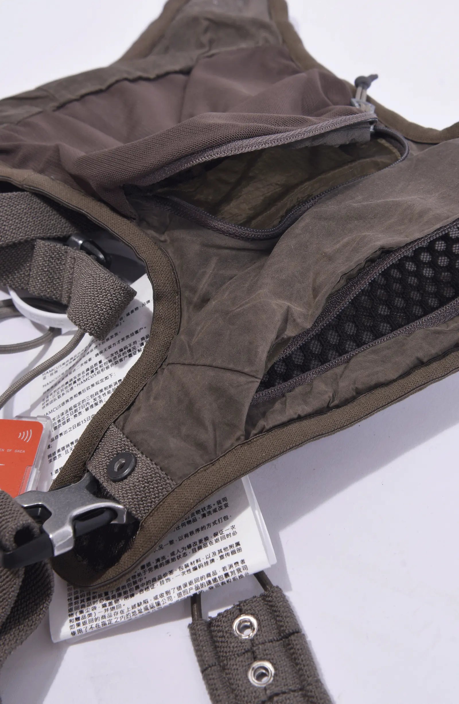 Hamcus, Mens Gun Bag, Leg Bag, Brown, Cargo, Camo, Elastic, Leg Straps, Pockets, Zippers, Mesh, Elastic, Polyester, Buckle, Adjustable, Open Pocket and Mesh Close-up. 