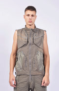 Hamcus, Mens Vest, Phantom Dark, Grey, Beige, Light Gray, Unisex, Multiple Pockets, Full-Zip, Side Zip Pockets, Zip Ventilation, Adjustable Elastic Waist, Modular Design, Panel Construction, Dyed, Silver-Tone Details, Front Portrait. 