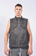 Hamcus, Mens Vest, Dark Grey, Black, Grey, Garment Dyed, 100% Cotton, Organic Cotton, Silver Tone Details, Unisex, Full-Zip, Centre Zip Closure, Zip Pockets, Front Pockets, Chest Pockets, Sleeveless, Adjustable Elasticated Hem, Front Portrait. 