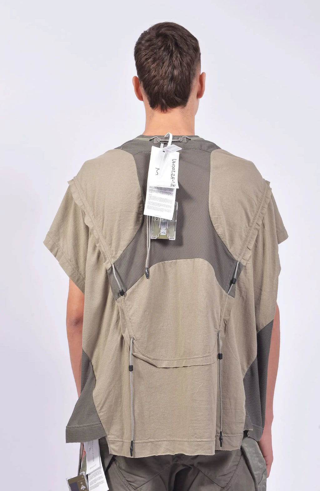 Hamcus, Mens Tanktop, Beige, Bone, Ivory, Creamy White, Off-White, Front Print, Panel Construction, Breathable Mesh, Webbing Details, Dropped Shoulders, Vintage Wash Treatment, Rope Details, Mesh Panels, Tech Top, Back Portrait. 