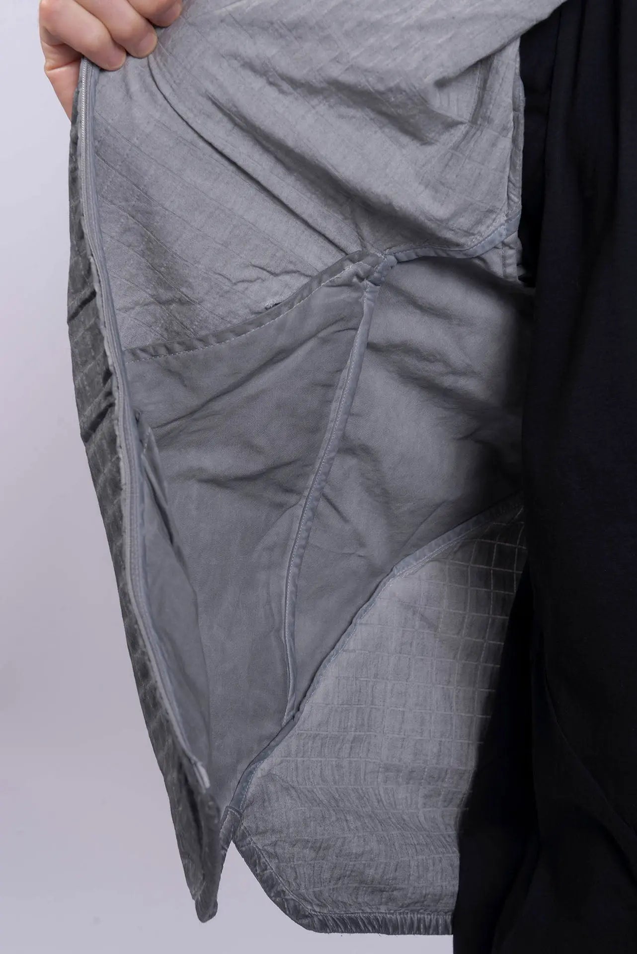 Hamcus, Mens Shirt, Grey, Garment Dyed, Checkered, White Contrast Lines, Snap Adjustable Collar, Versatile Design, Pockets, Zippers, Short Sleeves, Full Zip Closure, Centre Zip, Inside Pockets Showcase. 