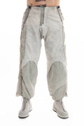 Hamcus, Mens Trousers, Light Grey, Dirt White, Straight Leg, Leg Zippers, Multi-Fabric, Translucent Inserts, Transparent, Zip Fly, Side Drawcord Pockets, Drawcord Elastic Waistband, Front Portrait. 