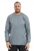 Hamcus, Mens Pullover, Blue, SM01125-1-HB LPU Radiation Mine Department Pullover in Blue Black, Mens, Sealed External Seams, Relaxed Fit, Heavy Fabric, Industrial Dystopian Design, Taped Seams, Crewneck, Polyester, Front Portrait.