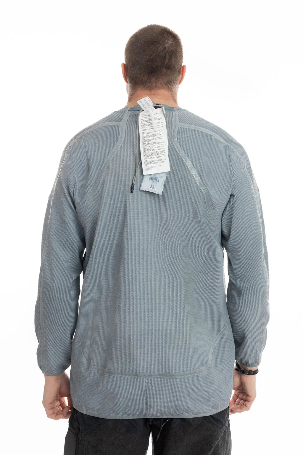 Hamcus, Mens Pullover, Blue, SM01125-1-HB LPU Radiation Mine Department Pullover in Blue Black, Mens, Sealed External Seams, Relaxed Fit, Heavy Fabric, Industrial Dystopian Design, Taped Seams, Crewneck, Polyester, Back Portrait. 