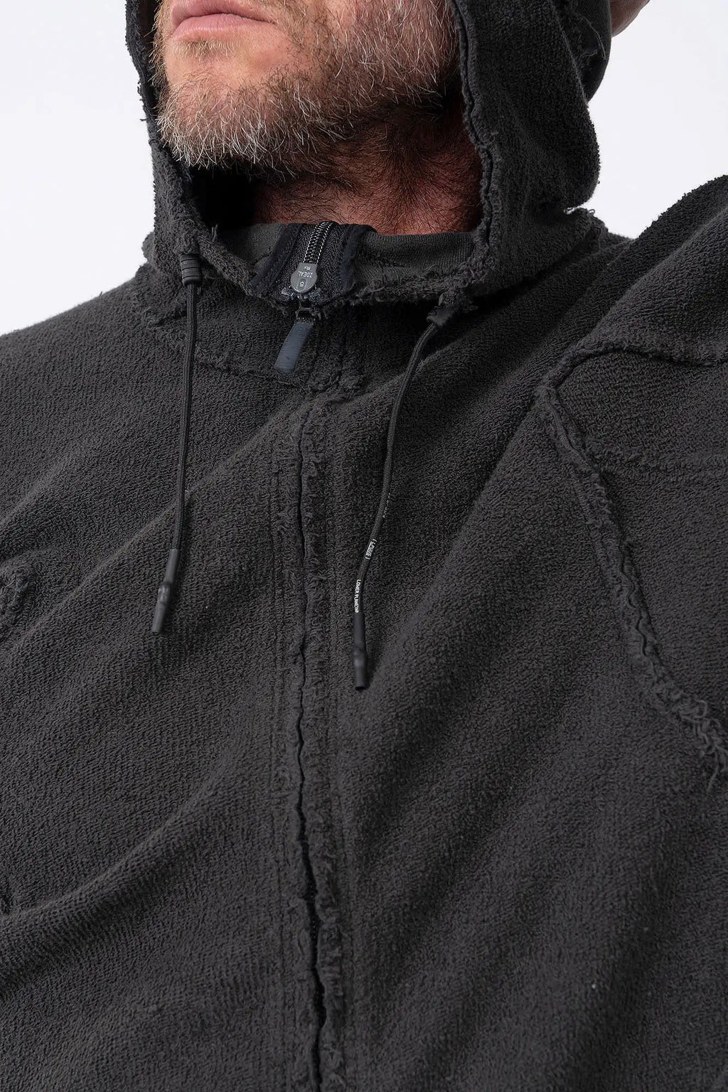 Hamcus, Mens Jacket, Black, Washed Effect, Cloudy Black, Long Sleeves, Zip Side Pockets, Hooded, Panel Design, Patchwork Construction, Ribbed Cuffs and Hem, Paracord Adjustable Hood, LP World, Full-Zip, Centre Zip Closure, Front Zip and Hood Cord Showcase. 