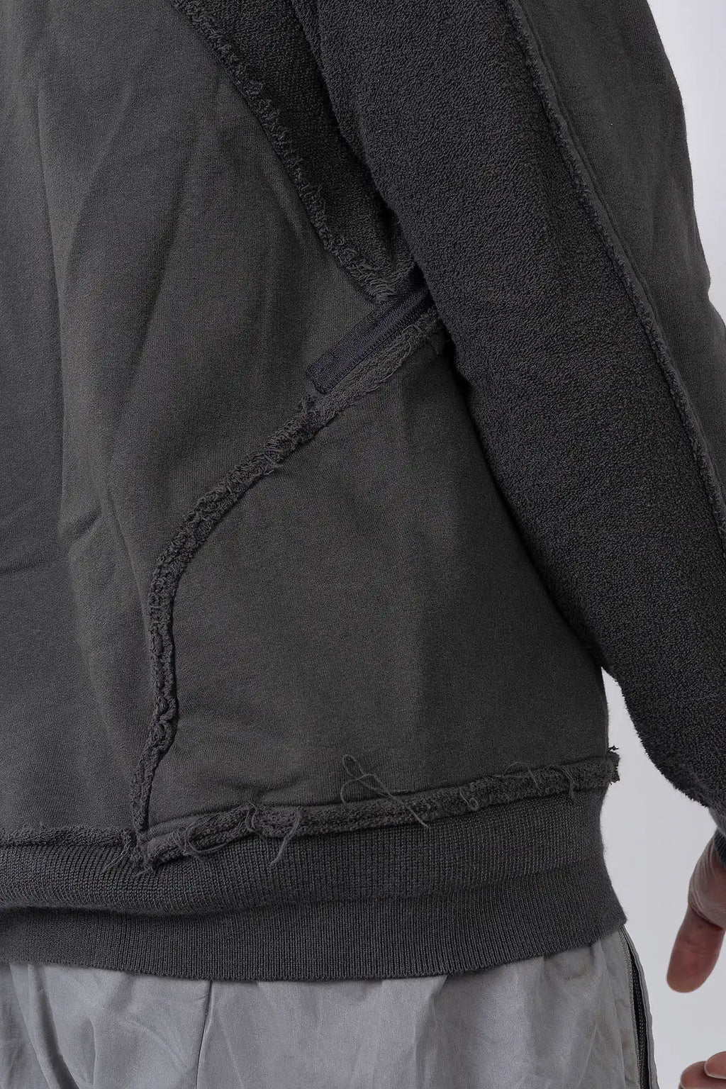 Hamcus, Mens Jacket, Black, Washed Effect, Cloudy Black, Long Sleeves, Zip Side Pockets, Hooded, Panel Design, Patchwork Construction, Ribbed Cuffs and Hem, Paracord Adjustable Hood, LP World, Full-Zip, Centre Zip Closure, Back 3/4 Close-up Fit Shot. 