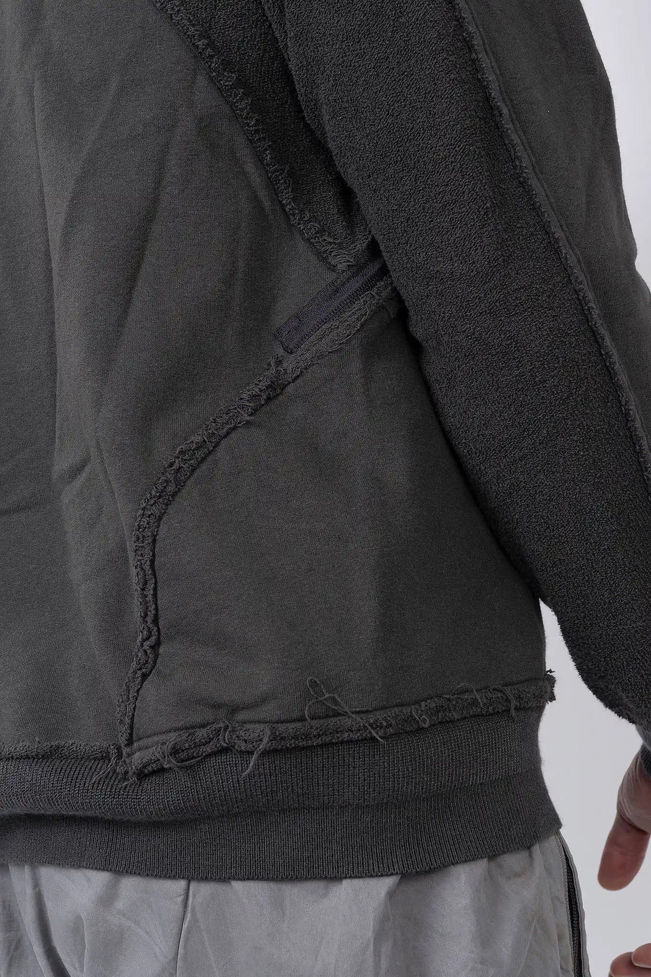 Hamcus, Mens Jacket, Black, Washed Effect, Cloudy Black, Long Sleeves, Zip Side Pockets, Hooded, Panel Design, Patchwork Construction, Ribbed Cuffs and Hem, Paracord Adjustable Hood, LP World, Full-Zip, Centre Zip Closure, Back 3/4 Close-up Fit Shot. 