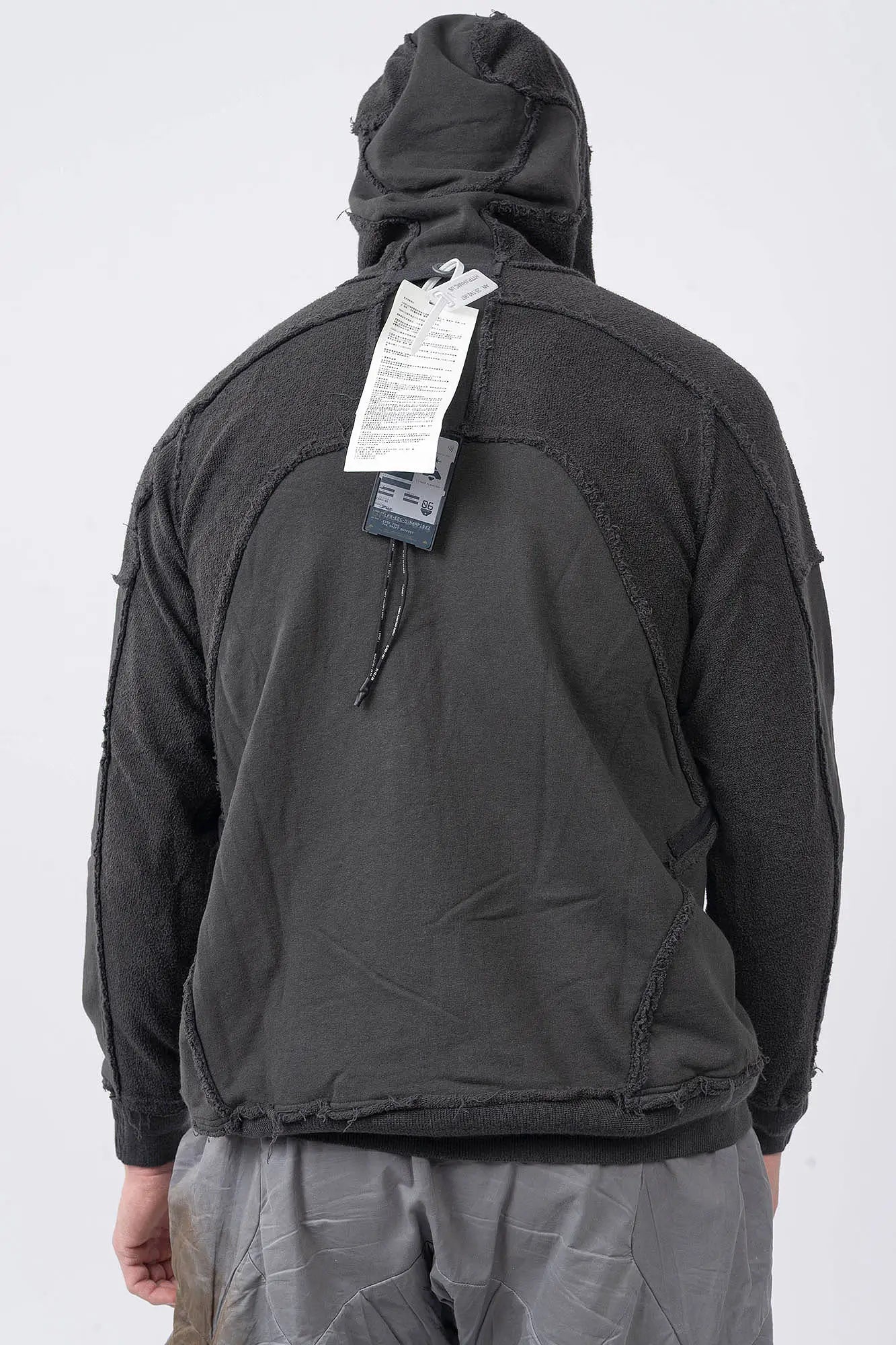 Hamcus, Mens Jacket, Black, Washed Effect, Cloudy Black, Long Sleeves, Zip Side Pockets, Hooded, Panel Design, Patchwork Construction, Ribbed Cuffs and Hem, Paracord Adjustable Hood, LP World, Full-Zip, Centre Zip Closure, Back Portrait. 