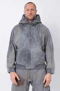 Hamcus, Mens Jacket, Fiend Grey, Gray, Hooded, Full-Zip, Centre Zip Closure, Snap Adjustable Cuffs, Ribbed Cuffs and Hem, Side Pockets, LP World Print, Back Ventilation Mesh, Chest Pockets, Zip Pockets, Multi-Fabric Panel Construction, Front Portrait Unhooded. 