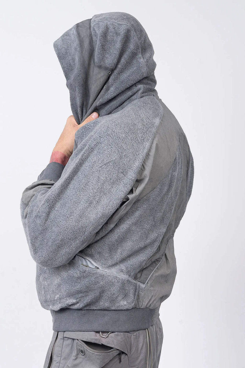 Hamcus, Mens Jacket, Fiend Grey, Gray, Hooded, Full-Zip, Centre Zip Closure, Snap Adjustable Cuffs, Ribbed Cuffs and Hem, Side Pockets, LP World Print, Back Ventilation Mesh, Chest Pockets, Zip Pockets, Multi-Fabric Panel Construction, Side View Hooded. 