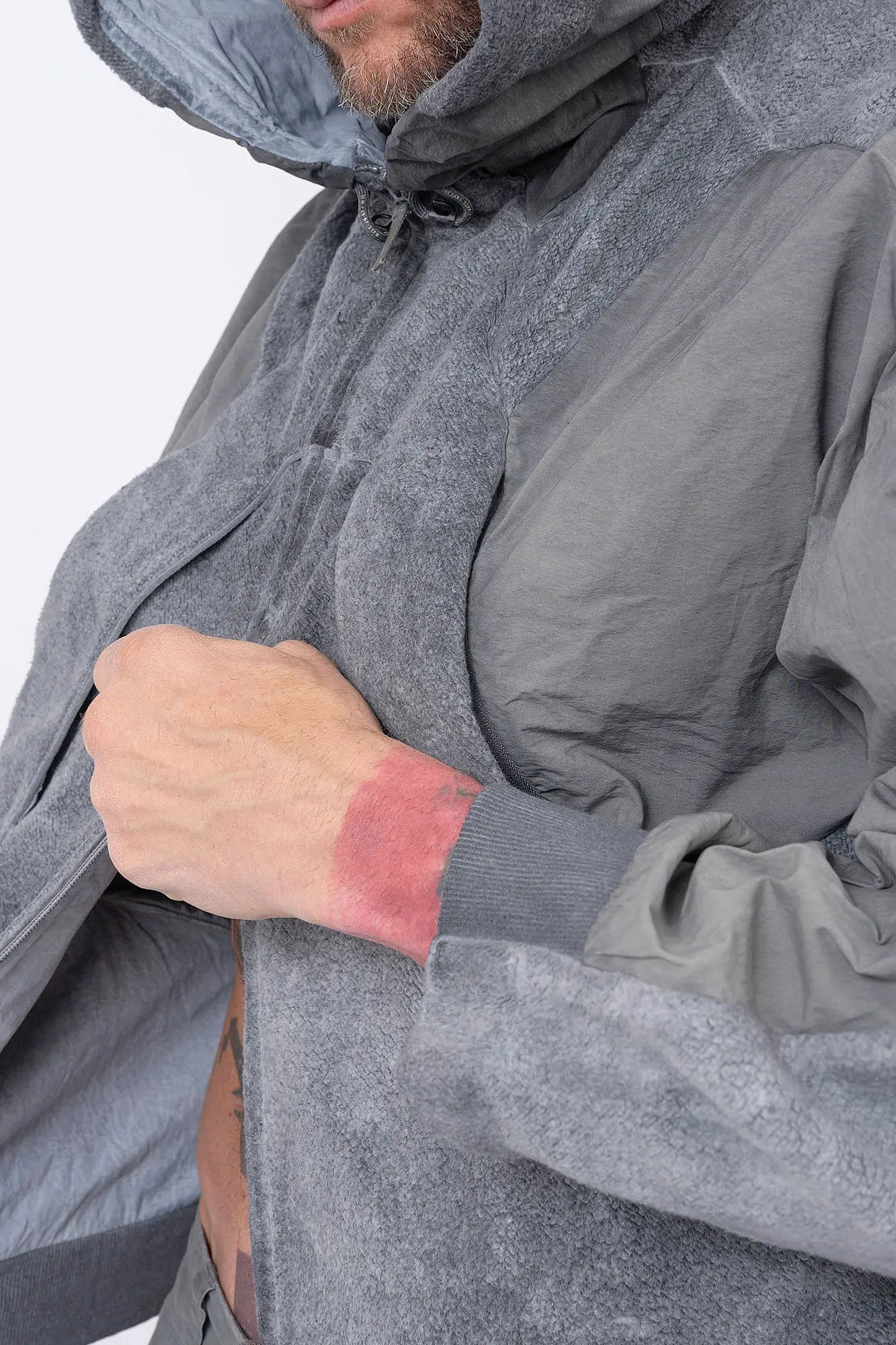 Hamcus, Mens Jacket, Fiend Grey, Gray, Hooded, Full-Zip, Centre Zip Closure, Snap Adjustable Cuffs, Ribbed Cuffs and Hem, Side Pockets, LP World Print, Back Ventilation Mesh, Chest Pockets, Zip Pockets, Multi-Fabric Panel Construction, Two-Way Zipper Showcase. 