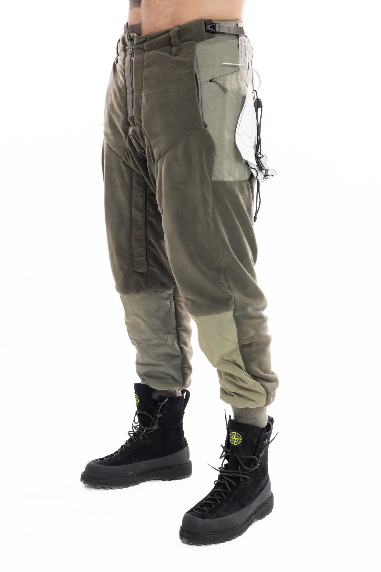Hamcus, Mens Pants, Agate Grey, Olive Green, Dark Green, Light Green, Polyester Fleece, Brushed, Side Pockets, Zip Ventilation, Ribbed Cuffs, Elasticated Waistband, Zip Fly, Back Pockets, Wide Fit, Tapered Legs, Front Portrait 3/4 View. 