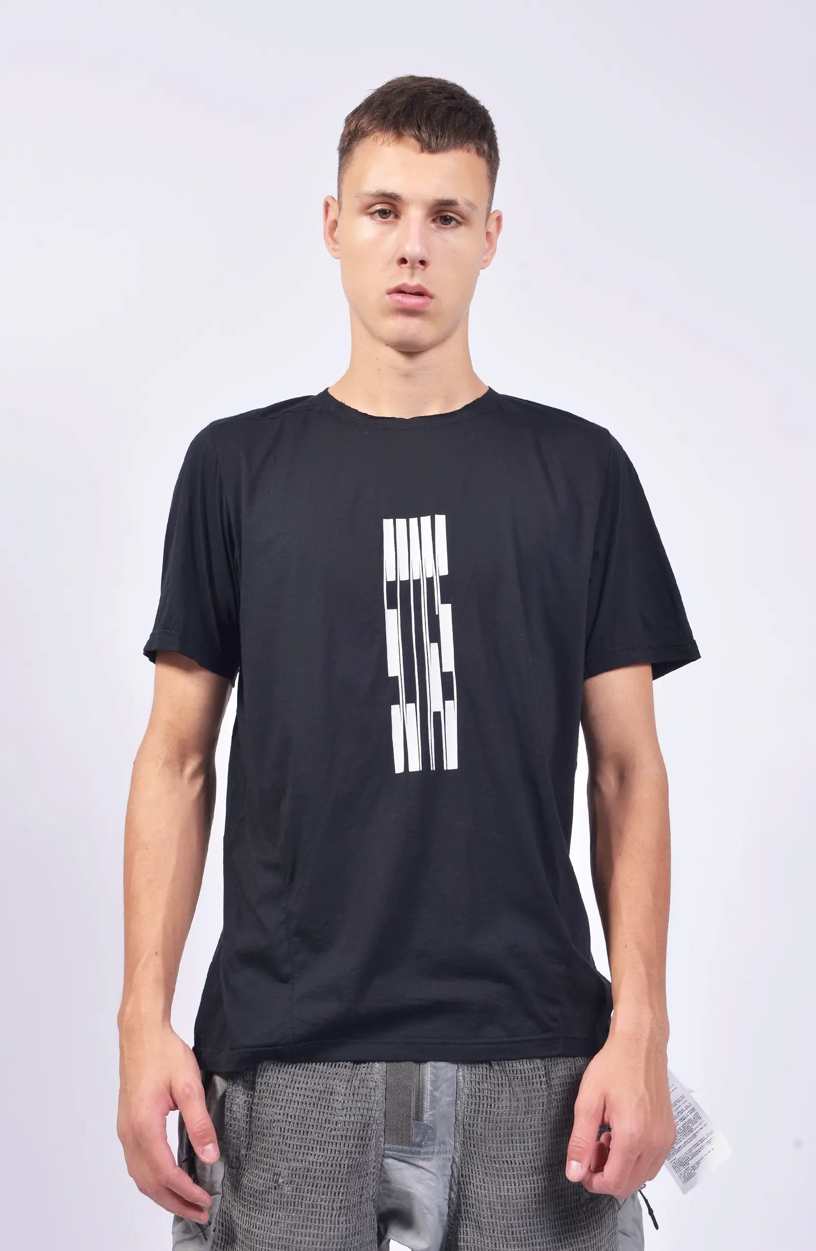 Hamcus, Mens T-Shirt, Black, White Print, Scars Print, Short Sleeves, Back Print, Back Neck Hanger, Panel Construction, 100% Cotton, Organic Cotton, Front Portrait. 