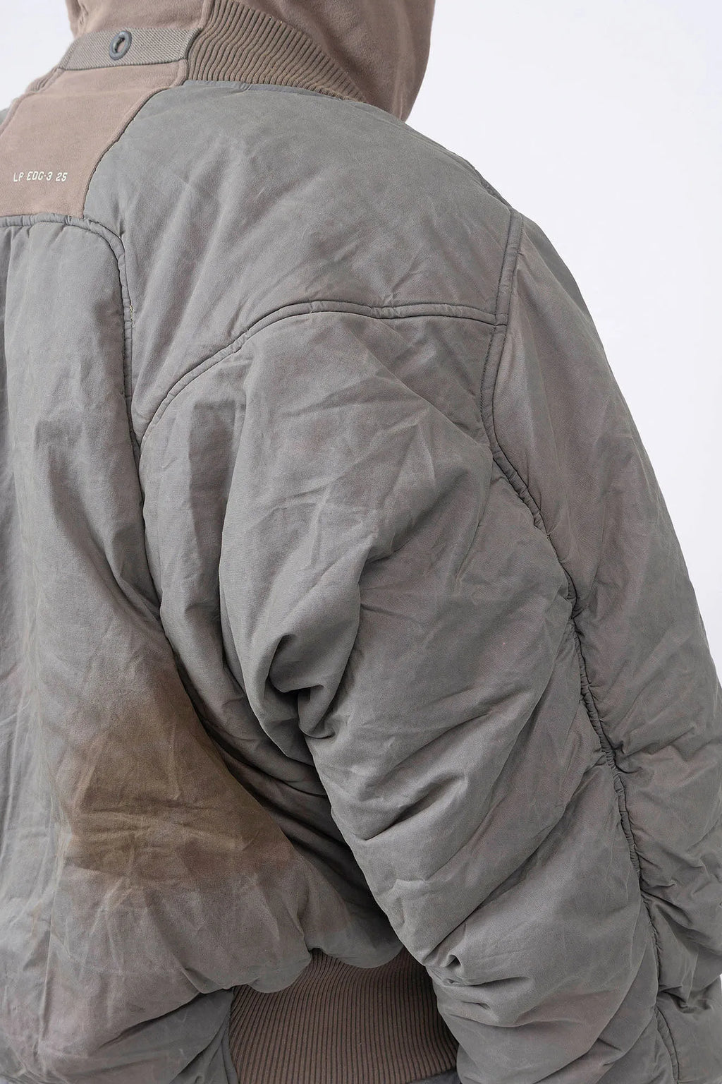Hamcus, Mens Jacket, Brown, Double Zipper, Two-Way Zippers, Side Pockets, Ribbed Cuffs and Hem, Hooded, Fleece, Water-Resistant, Dyed, Grey Elements, Panel Construction Design, Vislon Zippers, Metal Zippers, Back 3/4 Close-up Hooded. 