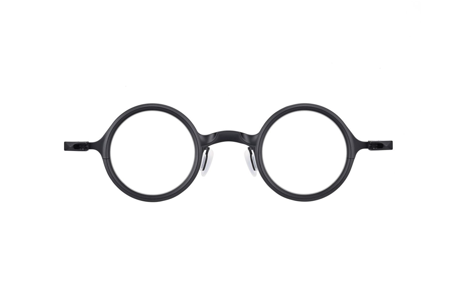 Round black eyeglasses on a white background