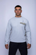 K-Way, Mens Sweatshirt, Grey, Fleece Jumper, Padded Nylon Inserts, Chest Flap Pocket, Snap Pocket, Long Sleeves, Chest Logo, Ribbed Neck, Front Portrait. 