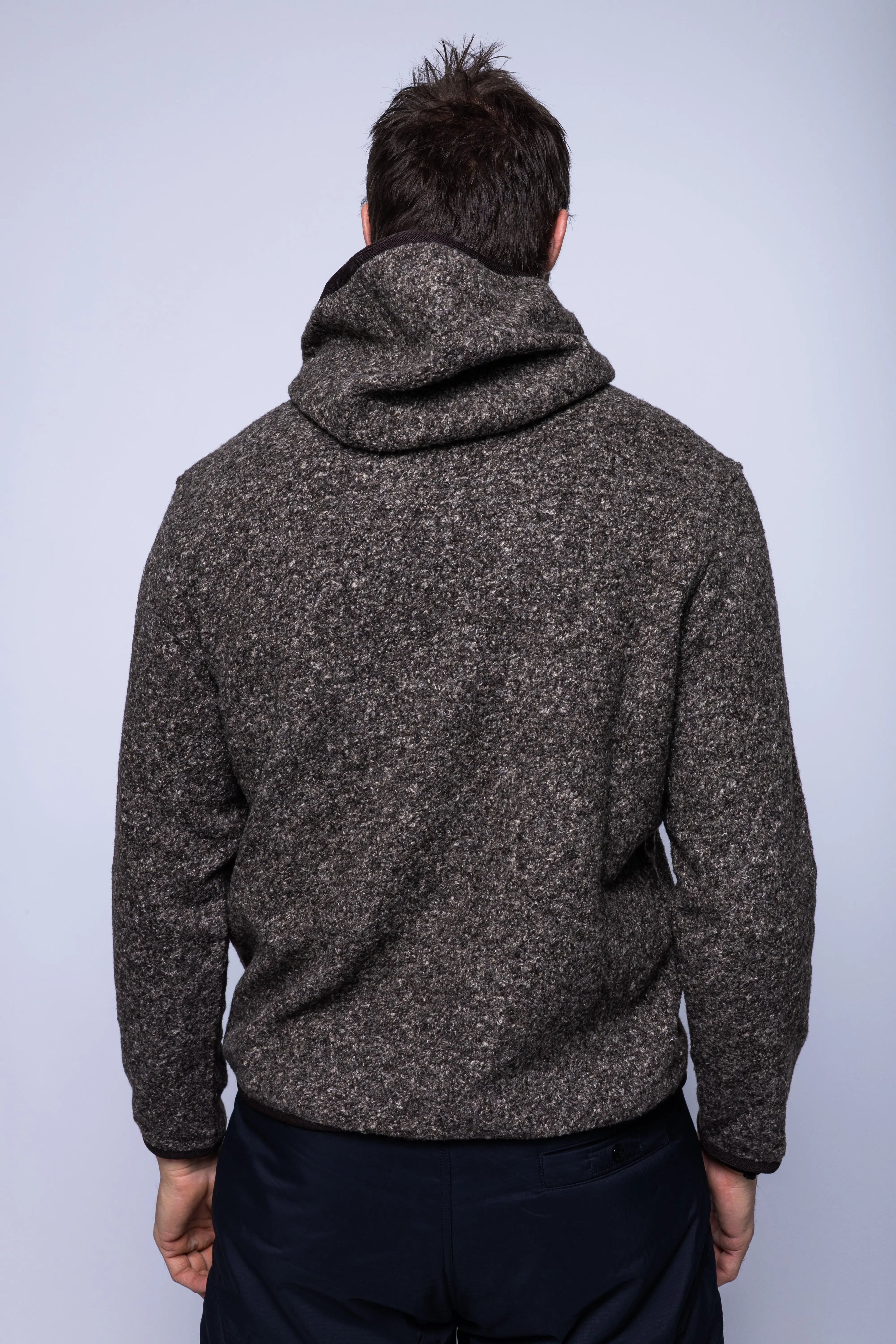 K-Way, Mens Sweatshirt, Black Brown Combo, Hooded, Aviron Wool Blend, Elasticated Hem and Cuffs, Long Sleeves, Melange, Insulated, Thermal, Back Portrait. 
