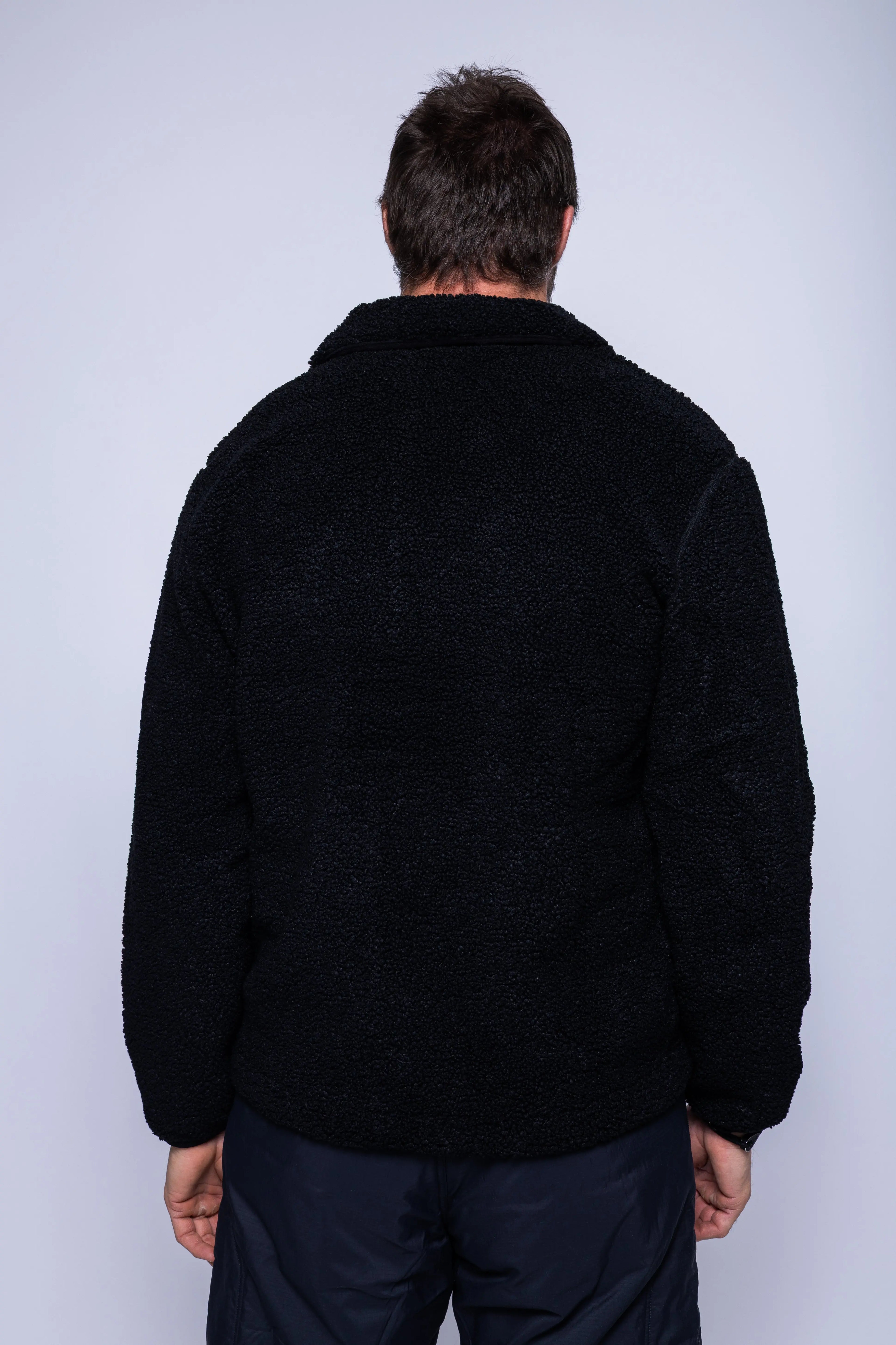 K-Way, Mens Polar, Black, Snap Button Closure, Side Pockets, Elasticated Cuffs, Brushed Fleece, Double-Layer Fleece, Silicone Logo-Patch, Shirt Collar, Back View. 
