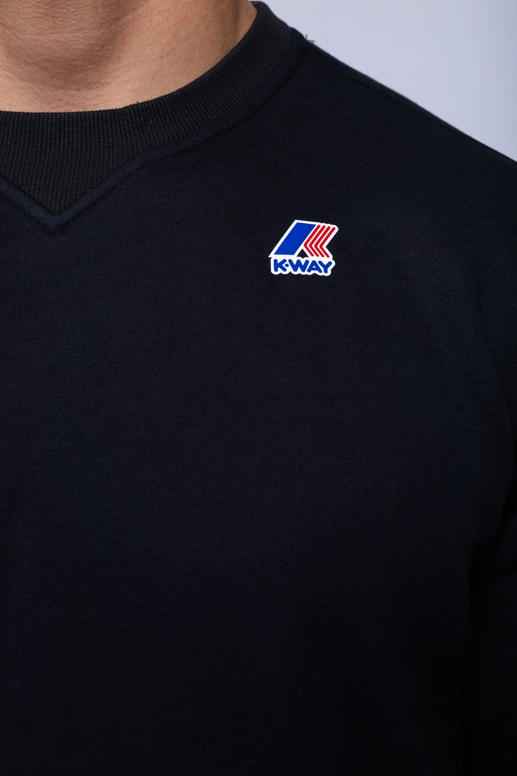 K-Way, Mens Blouse, Black, Long Sleeve Shirt, Ribbed Cuffs and Hem, Elbow Seams, Front Logo Print, Logo Close-up. 