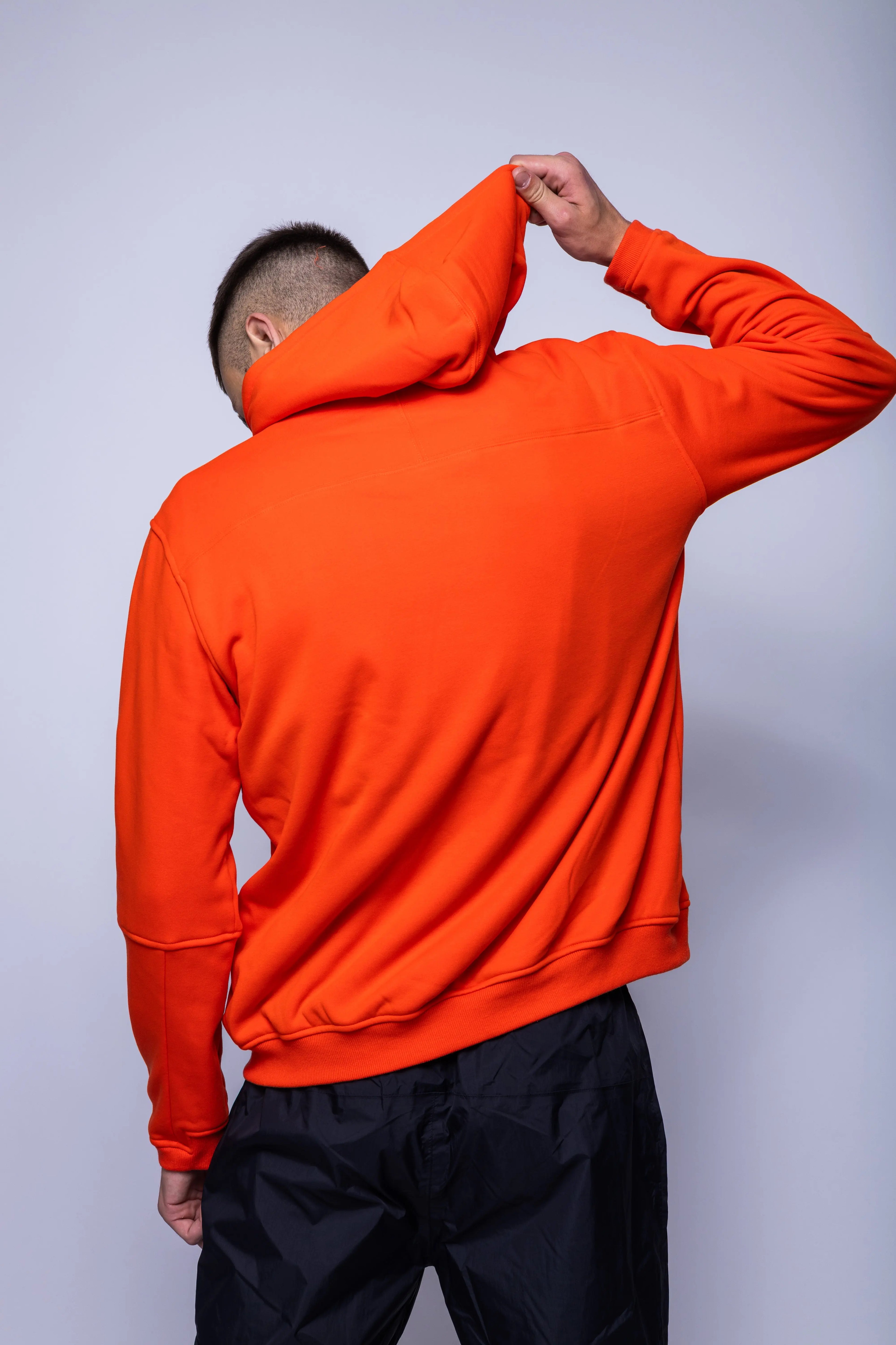K-Way, Mens Hoodie, Orange, Hooded, Full Zip, Long Sleeves, Ribbed Hem and Cuffs, Drawstring Hood, Chest Logo, Side Pockets, Back View. 