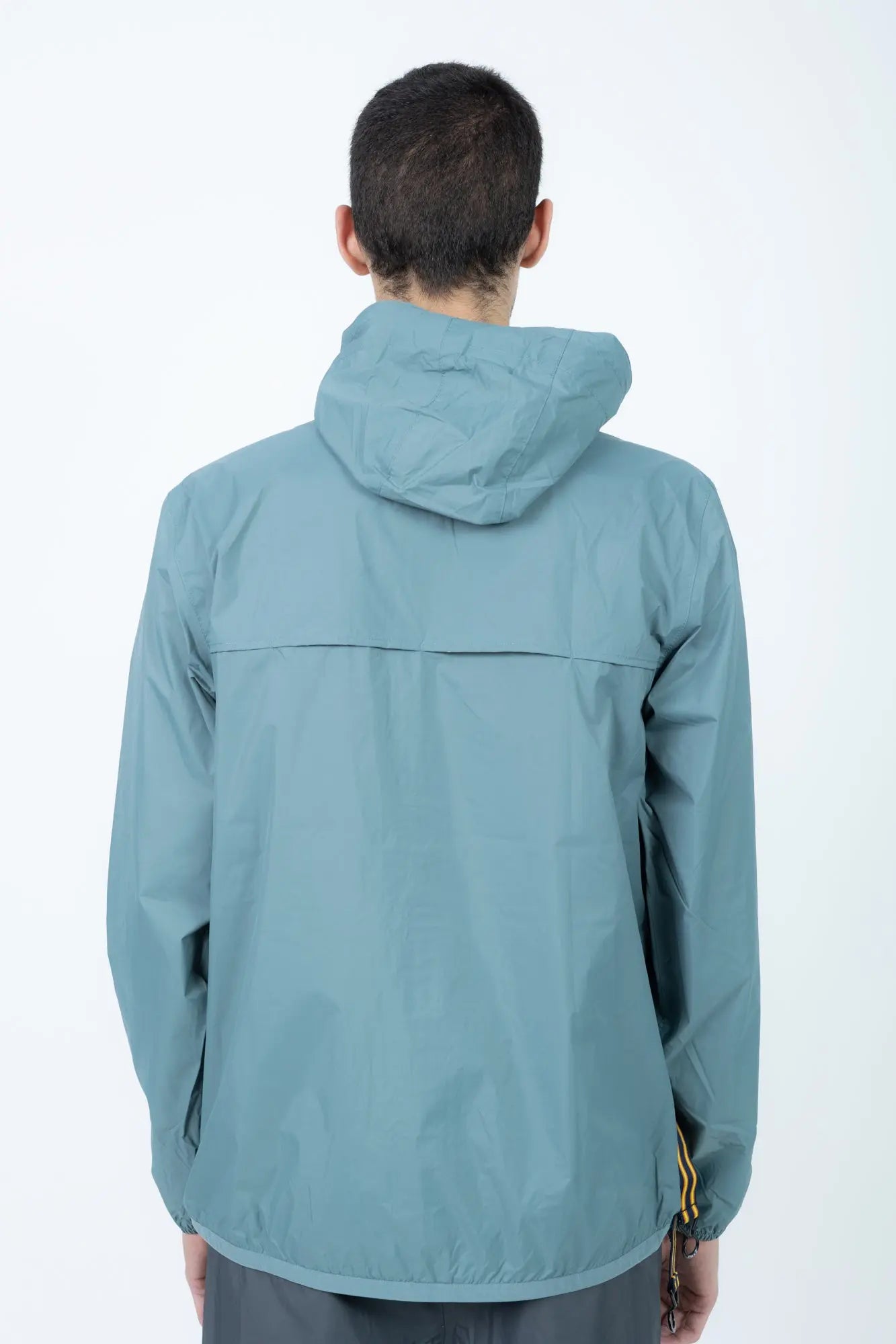 K-Way, Mens Jacket, Green Iron, Petrol Green, Unisex, Full-Zip, Chest Logo, Branded Zippers, Long Sleeves, Waterproof 10000 mm water column, Windproof 10000 g/sqm/24h, Heat Taped Seams, Elasticated Cuffs and Hem, Hooded, Drawcord, Back Portrait. 