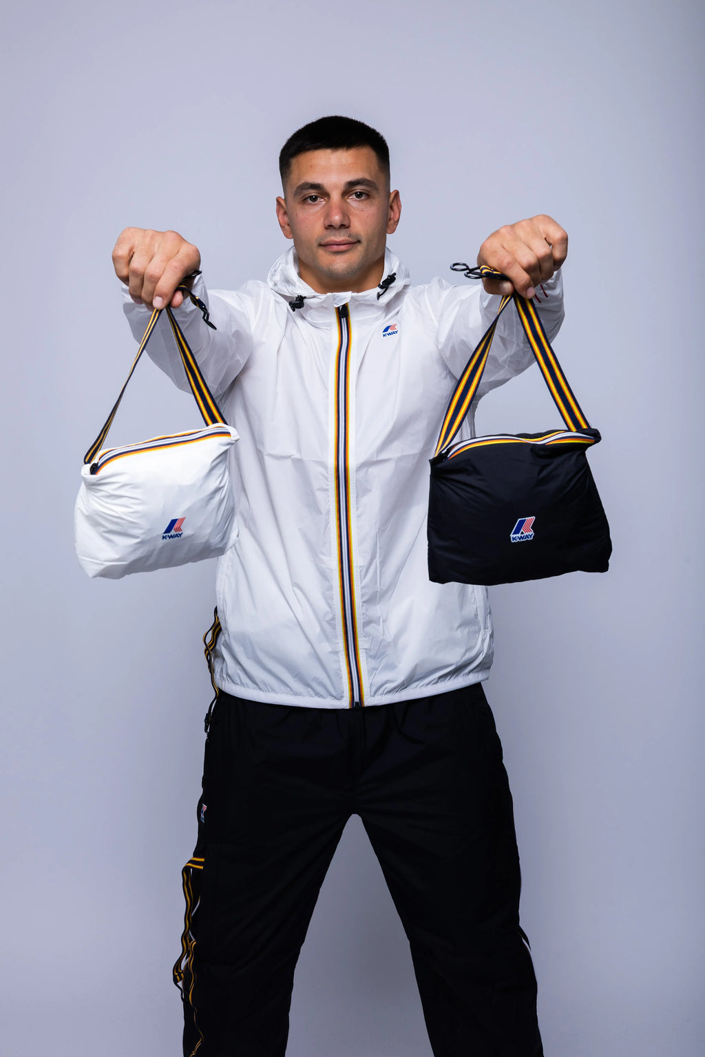 K-Way, Mens Jacket, White, Unisex, Full-Zip, Chest Logo, Branded Zippers, Long Sleeves, Waterproof 10000 mm water column, Windproof 10000 g/sqm/24h, Heat Taped Seams, Elasticated Cuffs and Hem, Hooded, Drawcord, Packed Jackets in Hands. 