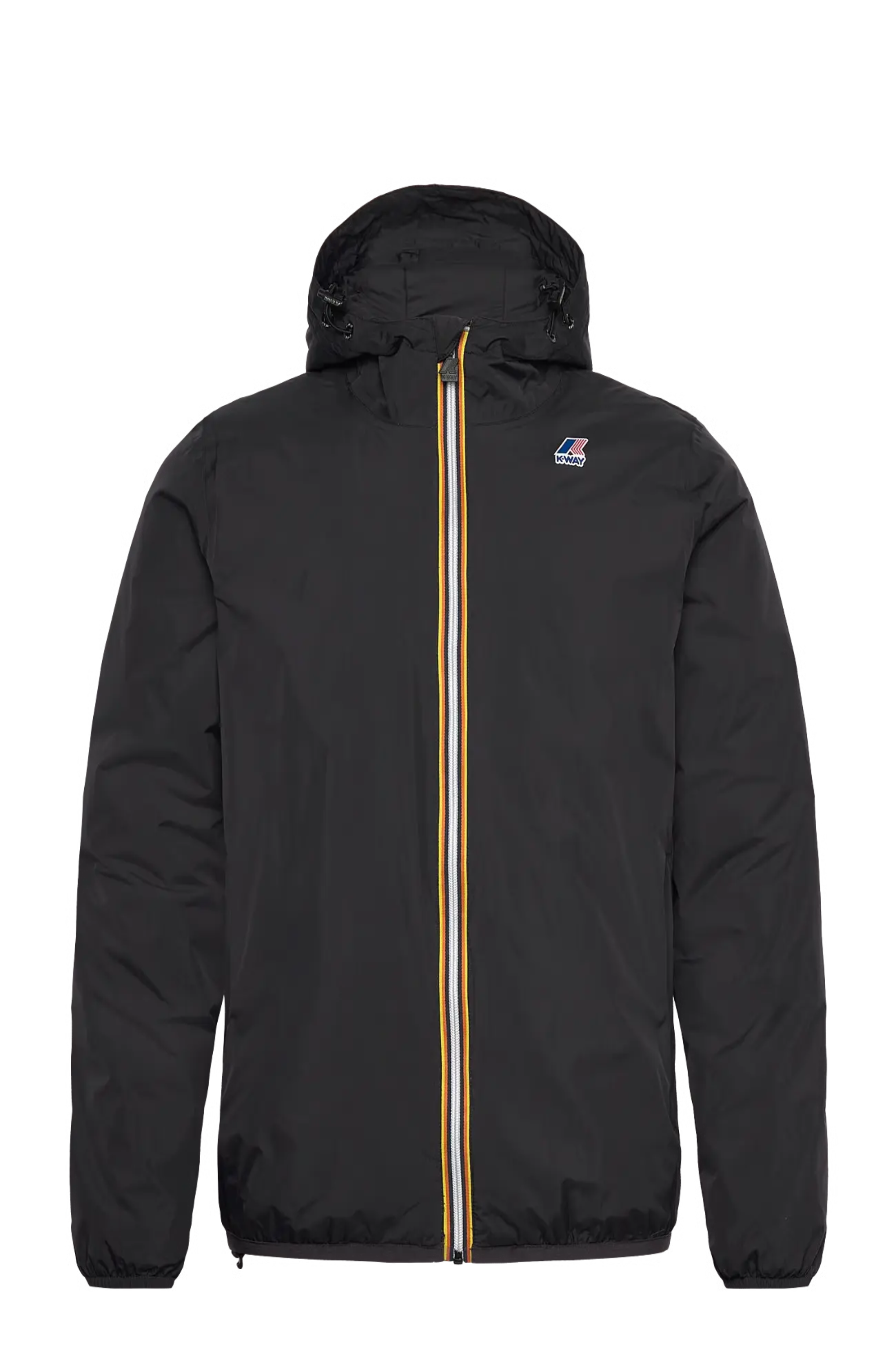 Kway, Mens Jacket, Black, Windbreaker, PrimaLoft, Side Pockets, Full Zip, Signature Zip Tape, Branded Zippers, Zip Pockets, Hooded, Drawcords, Elasticated Cuffs and Hem, Front Portrait. 