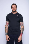 K-Way, Mens T-Shirt, Black, Cotton Jersey, 100% Cotton, Packable, Unisex, Short Sleeves, Zip Bag, Chest Logo, Front Portrait. 