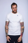 K-Way, Mens T-Shirt, White, Cotton Jersey, 100% Cotton, Packable, Unisex, Short Sleeves, Zip Bag, Chest Logo, Front Portrait. 