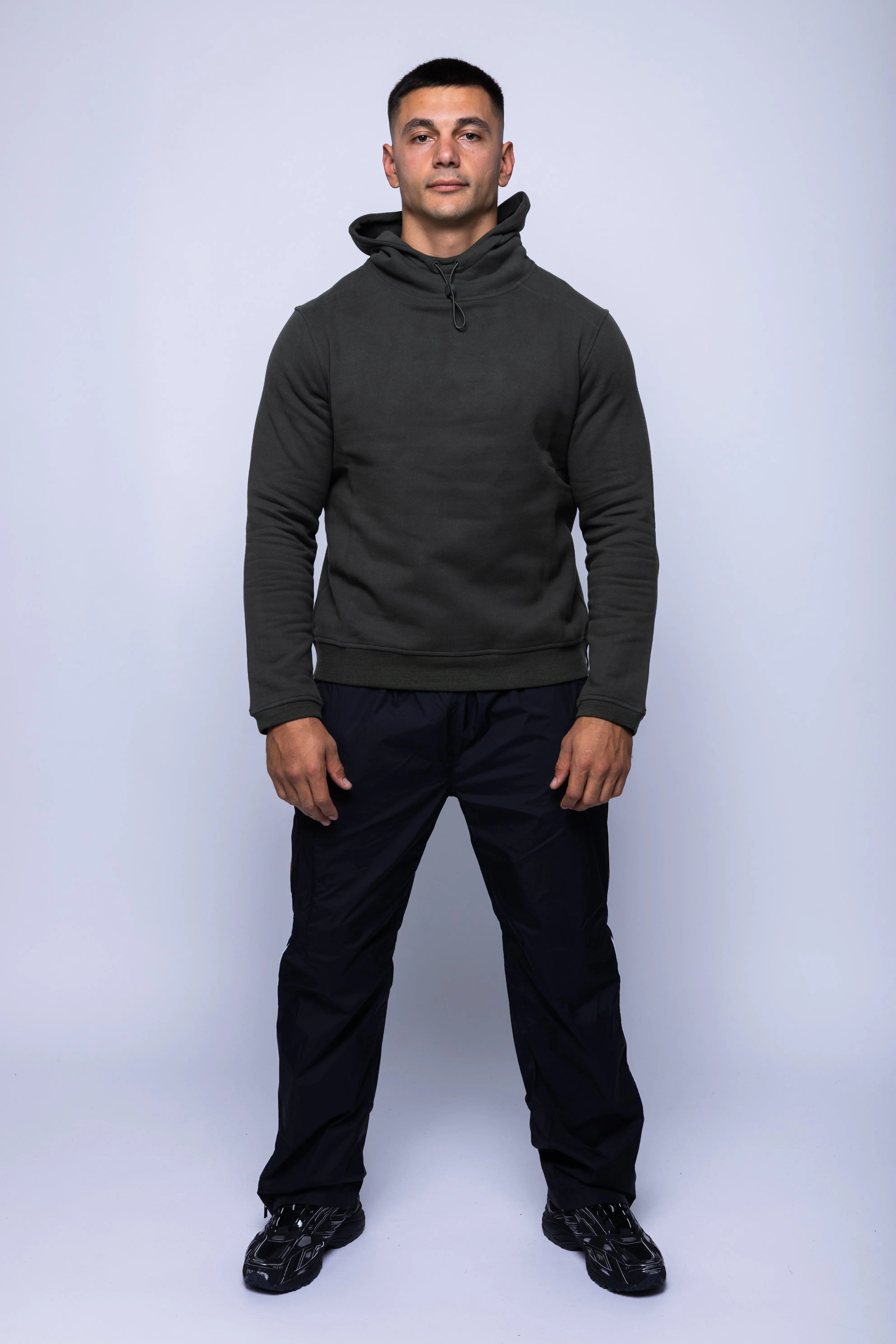 K-Way, Mens Hoodie, Red Syrah, Drawstring, Long Sleeves, Cashmere, Cotton, Dark Red, Elastic Drawcord, Adjustable Hood, Full Body Front View. 
