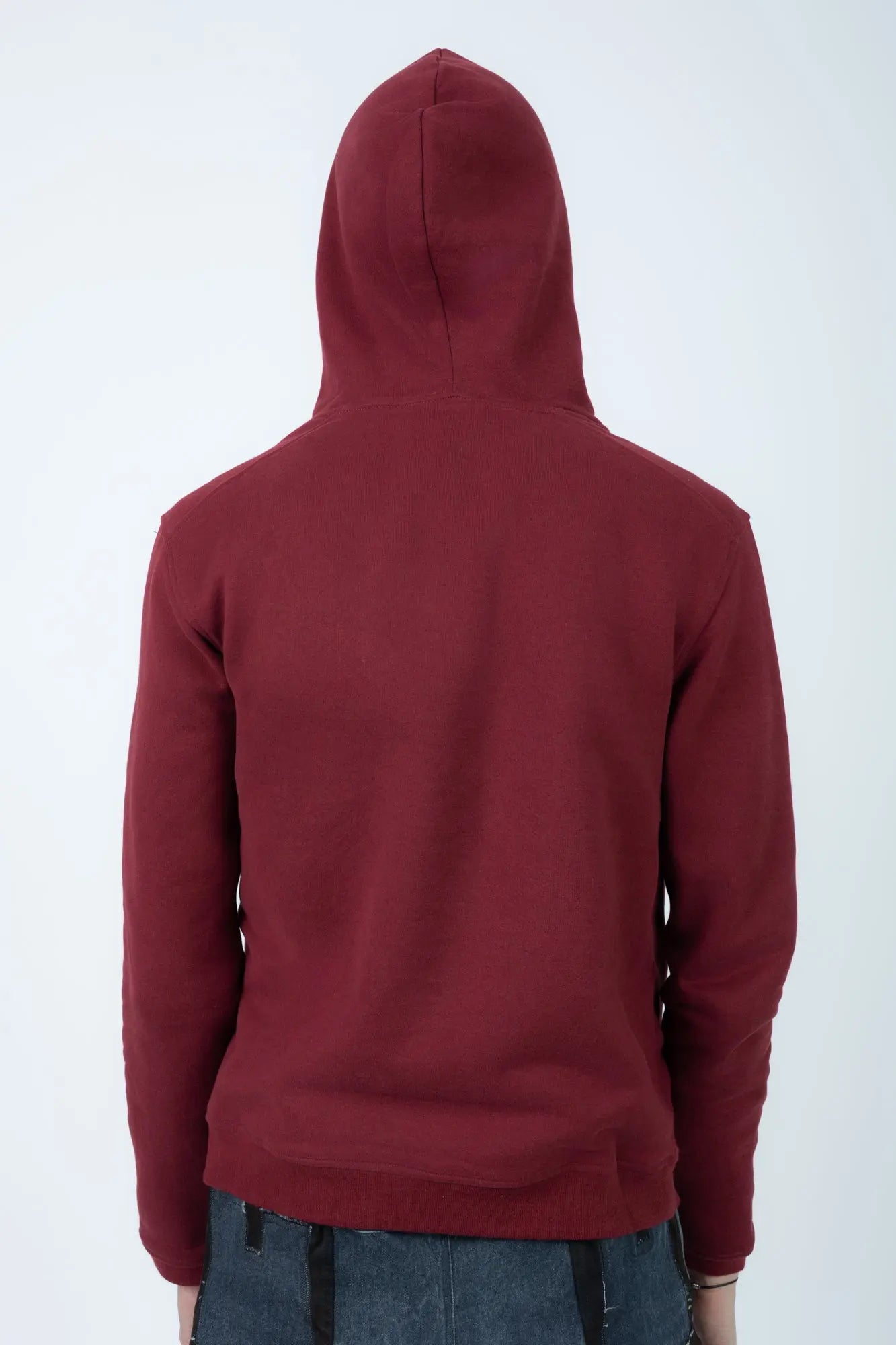 K-Way, Mens Hoodie, Red Syrah, Drawstring, Long Sleeves, Cashmere, Cotton, Dark Red, Elastic Drawcord, Adjustable Hood, Back View Hooded. 