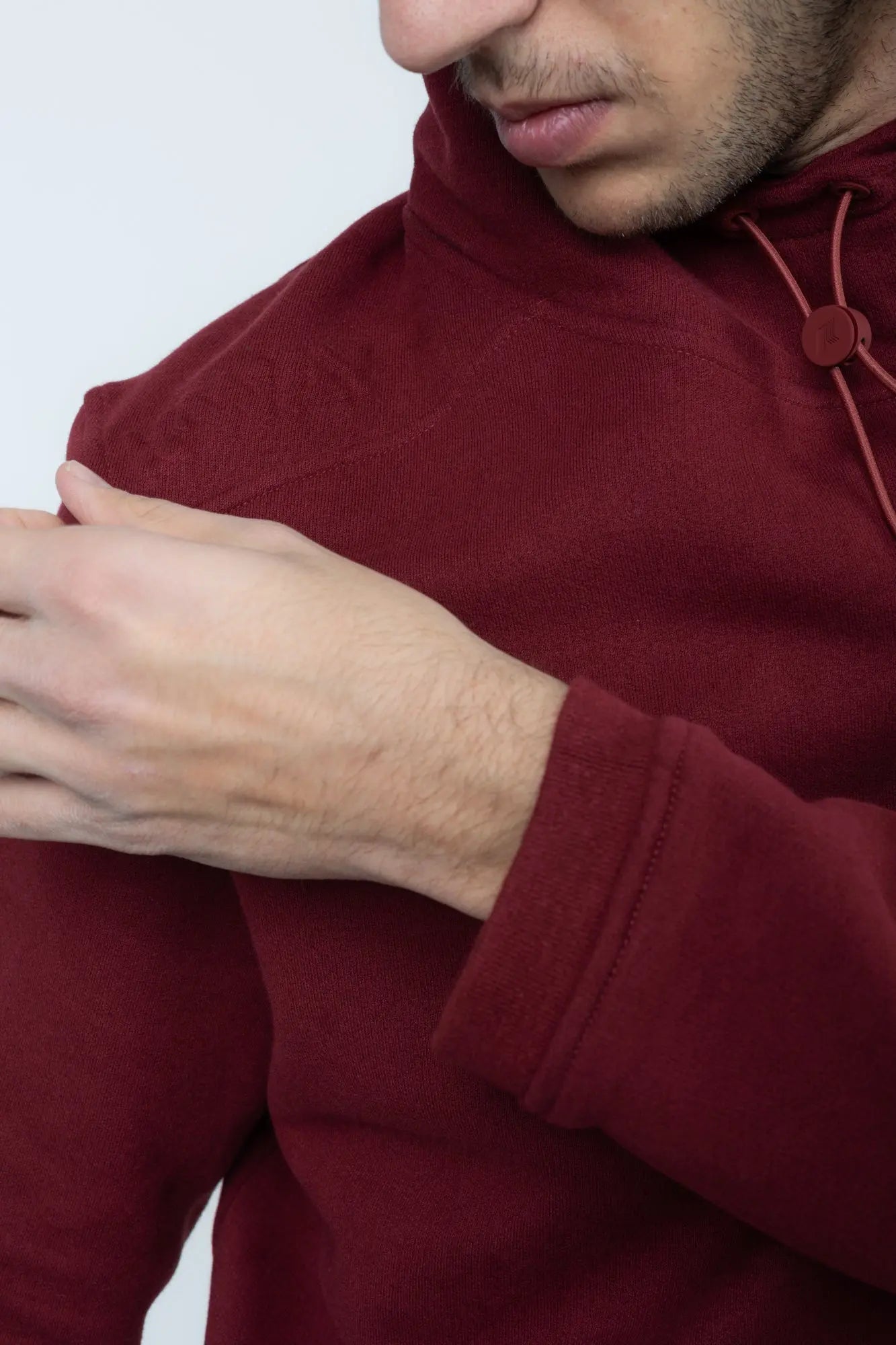 K-Way, Mens Hoodie, Red Syrah, Drawstring, Long Sleeves, Cashmere, Cotton, Dark Red, Elastic Drawcord, Adjustable Hood, Shoulder Logo Showcase. 