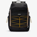 K-Way, Mens Backpack, Monte Limar, Black Pure, Unisex, Bungee Cords, Handle, Zippers, Zip Pockets, Laptop Sleeve, Branded Zippers, Carrying Straps, Front View. 