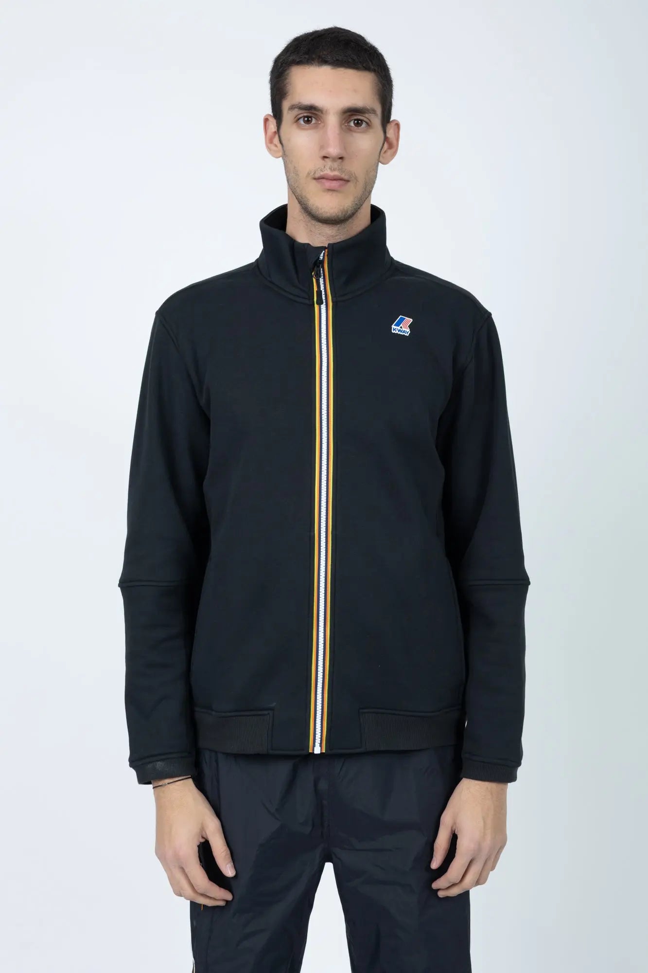 K-Way, Mens Jacket, Black, Cotton, Polyester, Fleece, Brushed, Full-Zip, Elasticated Hem and Cuffs, Chest Logo, Signature Zippers, Side Pockets, Front Portrait. 