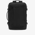 K-Way, Mens Backpack, Black Pure, Travel Backpack, Handles, Buckles, Pockets, Zippers, Laptop Compartment, Unisex, Black Carrying Straps, Front View. 